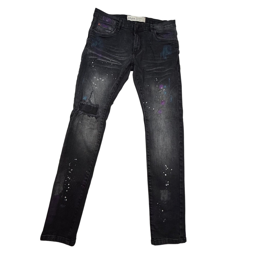 SPARK jeans Men's 34x34 Denim Black streetwear Splatter Distressed Thrashed‎